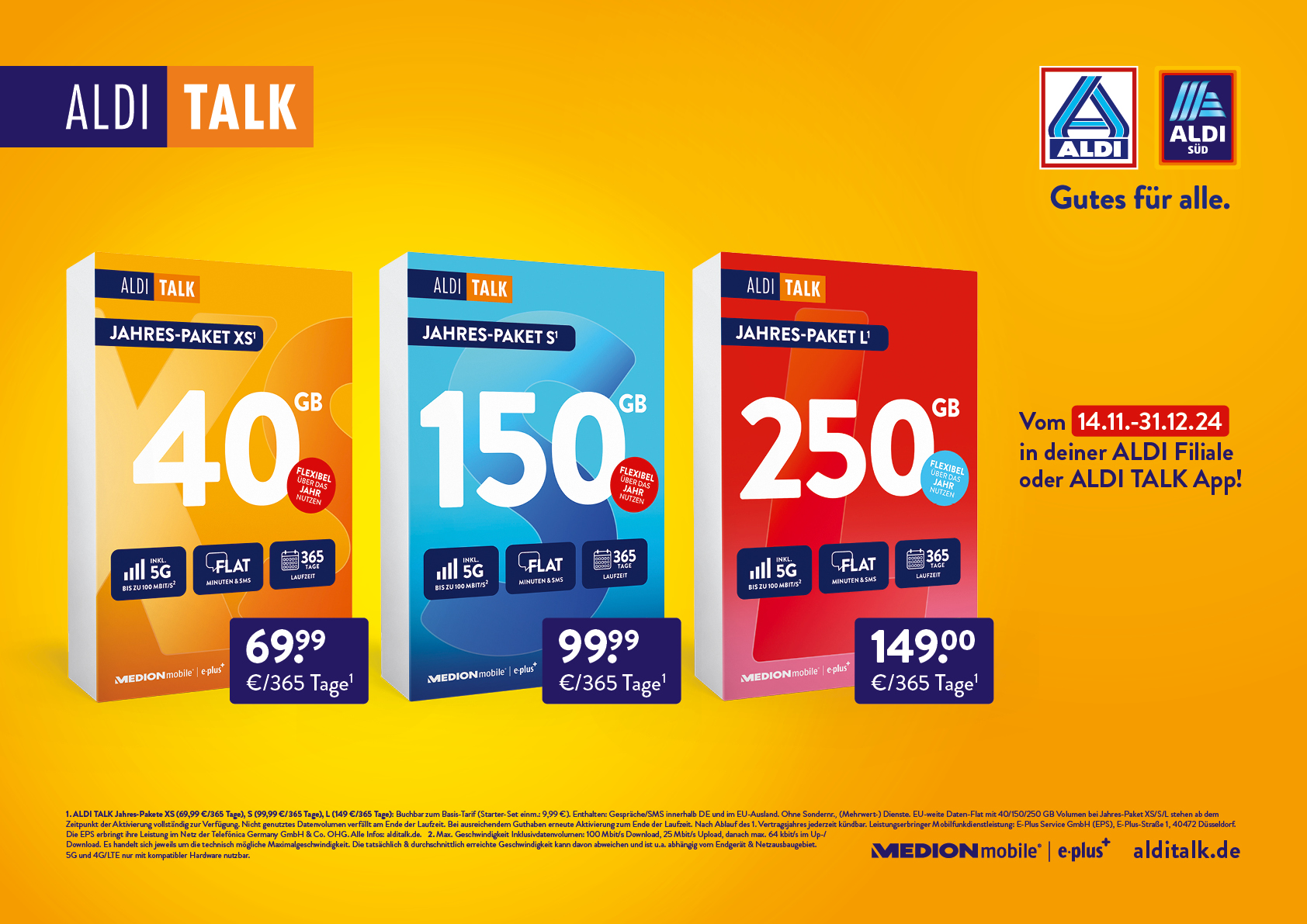 ALDI TALK JahresPakete Bis zu 50 GB mehr Datenvolumen¹ zum gleichen